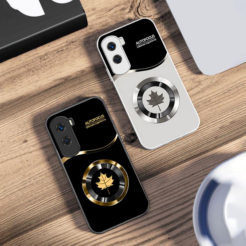 Круглая кленовый лист зеленый Для Honor 200 90 8X 9X Pro Lite P50 P40 Nova 10 11i P60 Magic4 6 Mate 20 50 Закаленное стекло Чехол для телефона
