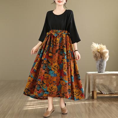 Женское летнее платье в винтажном стиле размера плюс 2025 года, элегантное длинное платье из льна с плетением, свободное базовое платье большого размера