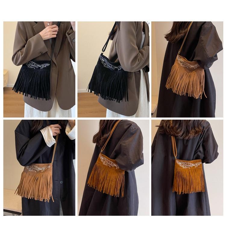 IELGY Модная матовая сумка-ведро с бахромой, сумка-мессенджер с текстурой плеча tide