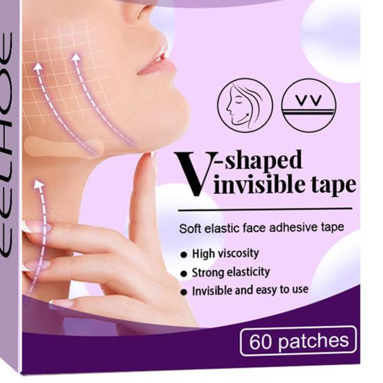 Лента для подтяжки лица, 60 шт./компл., хорошая пластичность, V-образная линия для ежедневного формирования невидимых тонких наклеек для лица, клейкая лента для женщин