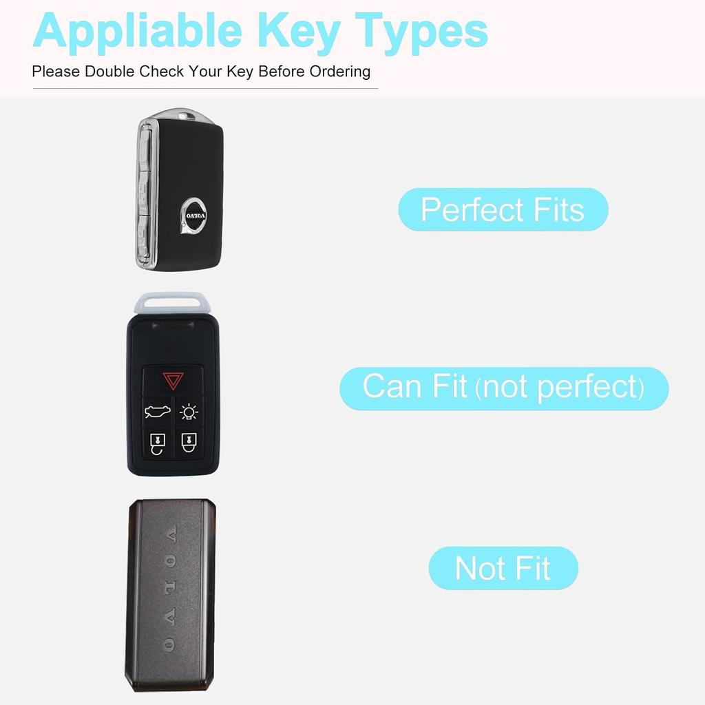 for Volvo Key Fob Cover with Keychain, Blue Leather Rhinestone Key Case Protection Shell Compatible with XC90, XC60, XC40, S60, S90, V60, V90,