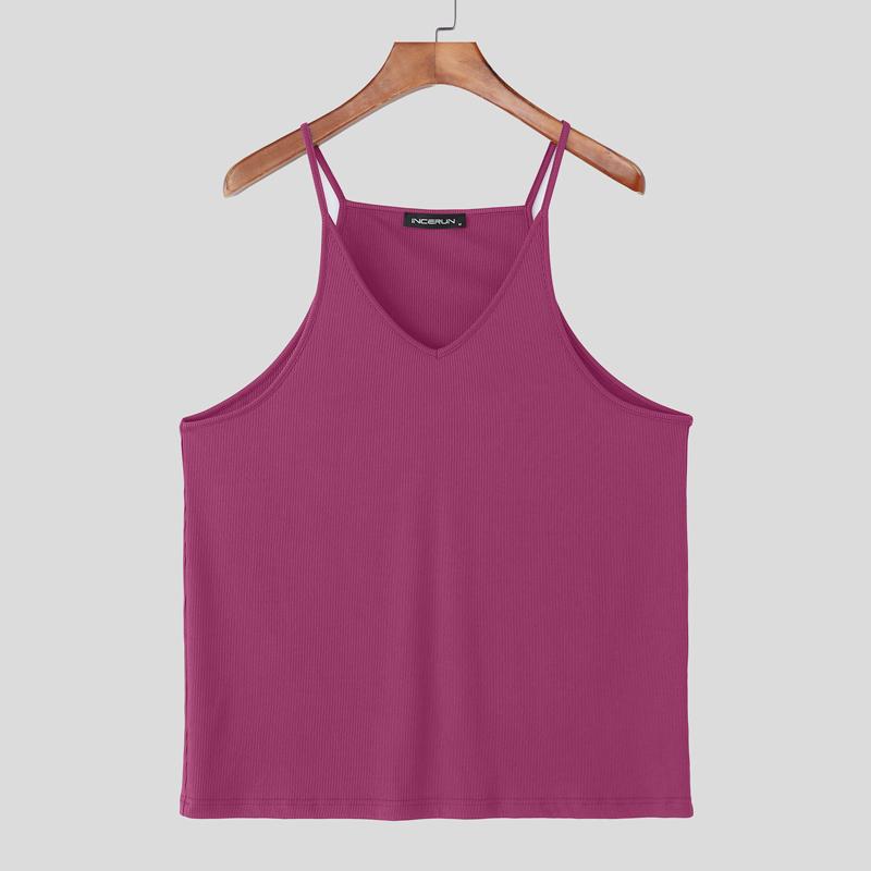 INCERUN Мужские топы на бретелях, повседневные, с V-образным вырезом, без рукавов, однотонные майки, камисоль