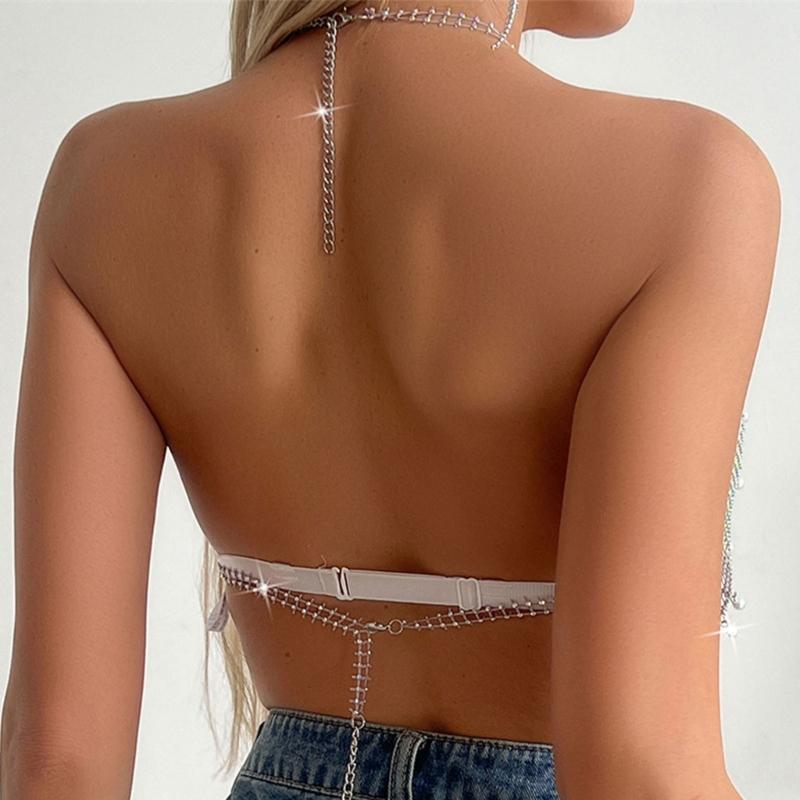Elegant Pearls Pendant Sheer Camisole Body Chain Unique Pearls Hanging Body Chain Elegant Body Accessory for Trendsetter
