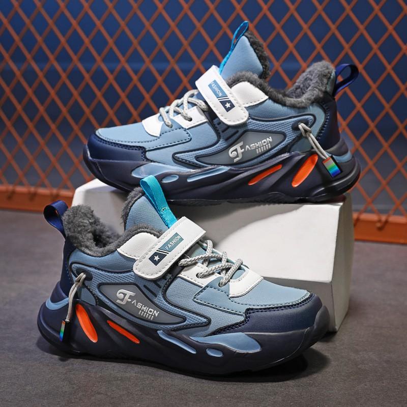 Boys Winter Warm Thick Sole Running Shoes Waterproof Non-Slip Leather Upper With Kids 4-16 Years