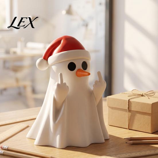 Funny Halloween Table Decor Christmas Ghost Pen Holder with Santa Hat, Desktop Organizer, Resin Tabletop Statue, Holiday for Home Office Shelf Display