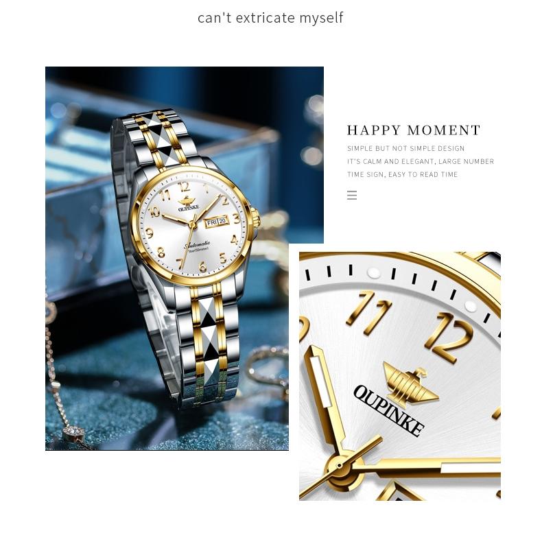 OUPINKE Часы автоматические механические часы стальные модные водонепроницаемые женские часы с двойным календарем женские часы