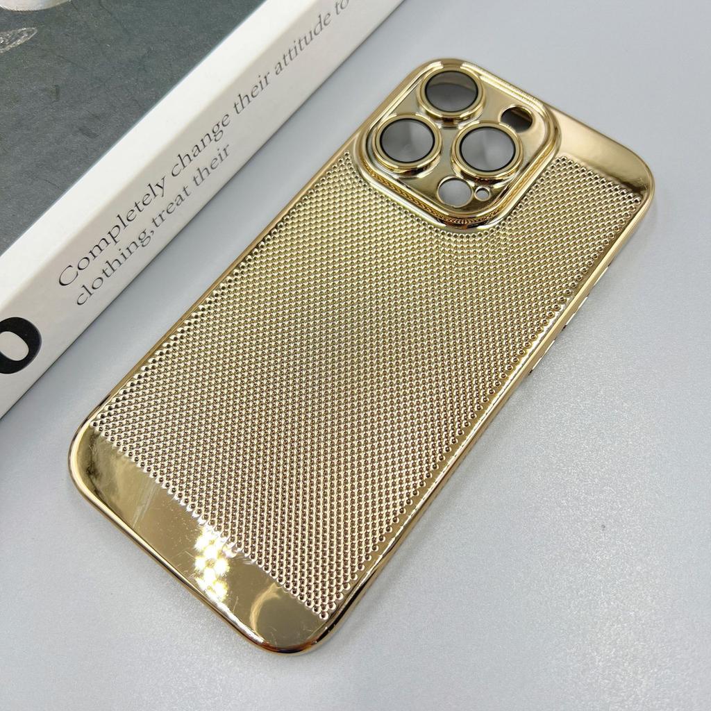 Applicable to Apple 17promax phone case ultra-thin electroplating breathable heat dissipation Apple 16 all-inclusive lens protective mesh case