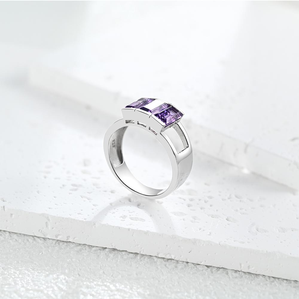 Легкий роскошный серебряный комплект колец и сережек для женщин, натуральный аметист, февральский камень, камень для рождения, готические ювелирные украшения, предложение на помолвку, подарок