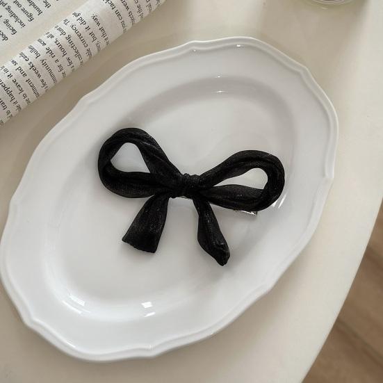 Girl Hairpin Pearlescent Luster Bowknot Decor Non-Slip Design Bangs Side Half-Tied Hair Clip Hair Accessories