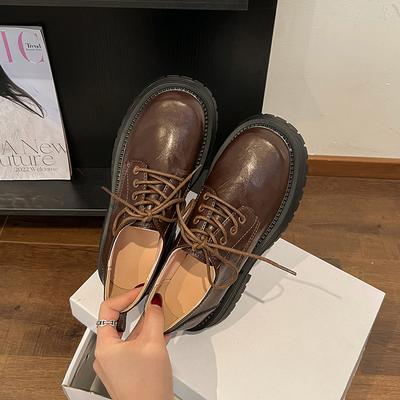 Модные ретро японские коричневые мокасины на толстой подошве, увеличивающие рост, кожаные женские туфли-лодочки, осень 2024, новые туфли Мэри Джейн на платформе в стиле Лолита