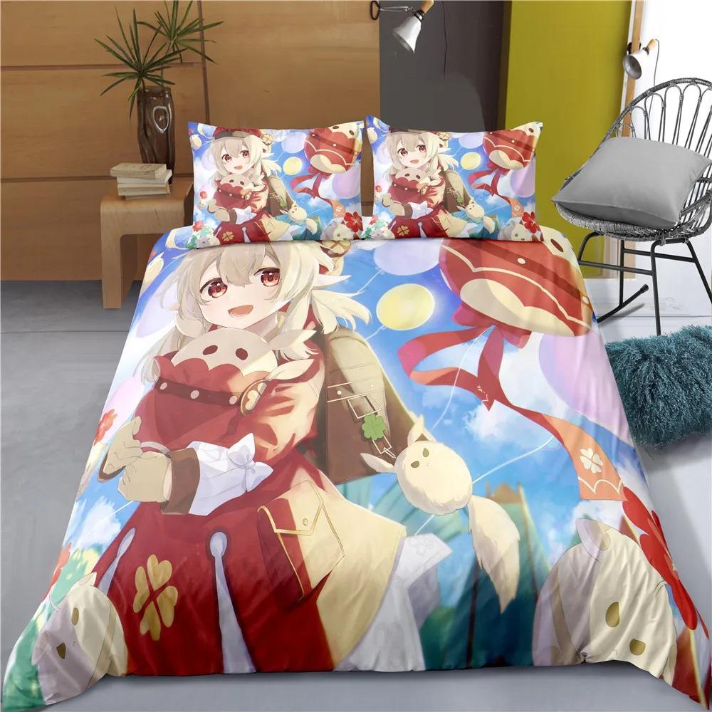 Comforter Indecor Genshin Impact Keqing Bedding Set Single Twin Full Size For Kids Adults Bedroom Decor