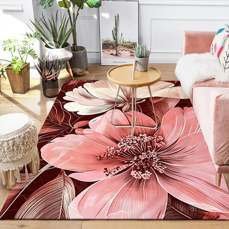 1Pc Floral Romance Pink White Rug Office Carpet Indoor Outdoor Doormat Nonslip Soft Comfortable Living Christmas Halloween Xmas Gift D9247