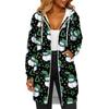 Women's Fashionable Christmas Printed Long Sleeved Drawstring Hooded Zipper Pocket Long Casual Sweatshirt Jacket