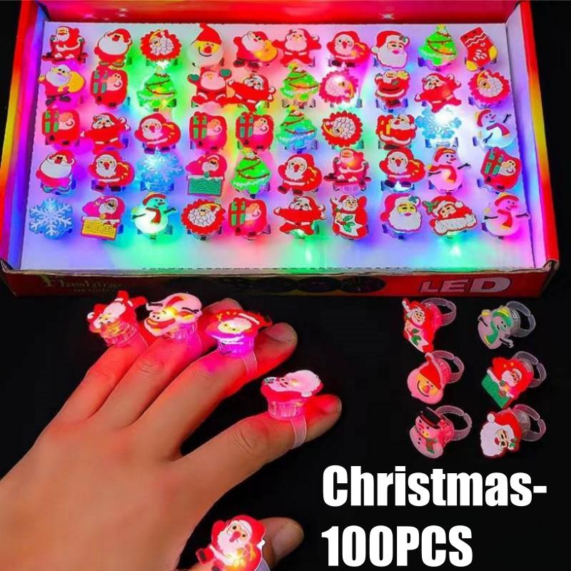 Glowing LED Finger Rings Halloween Christmas Party Favors Light Up Flashing Adjustable Fun Props Kids Adults