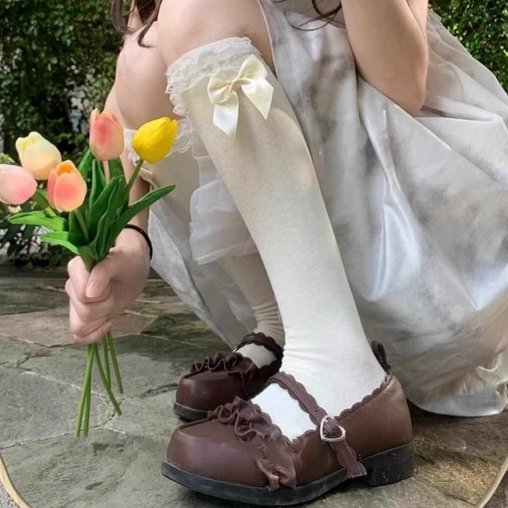 Japanese Lolita Lace Bow Mid-Calf Socks - Cute & Soft