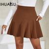 Women's Solid Colour Corduroy Zipper Half-body Skirt Autumn and Winter High Waist Pleated Skirt