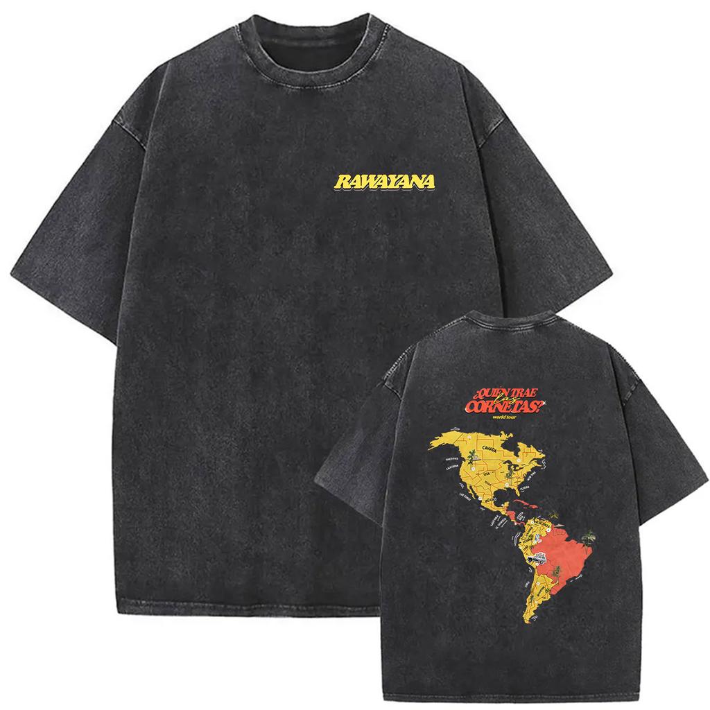 Vintage Washed Rawayana Donde Es El After Album Print TShirt Men Women Hip Hop Pop Music Short Sleeve T Shirt Streetwear