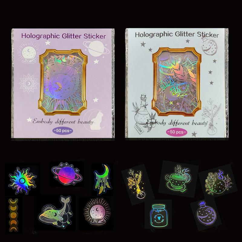 Голографические лазерные наклейки, 100 шт., прозрачные, серебристые, винтажные, декоративные блестящие наклейки «сделай сам», справочник, наклейки для домашних животных, посылка