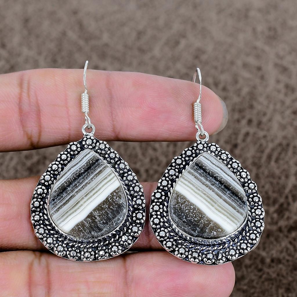 Calcite Agate Gemstone Handmade 925 Sterling Silver Jewelry Earring 2.09" KKG-693
