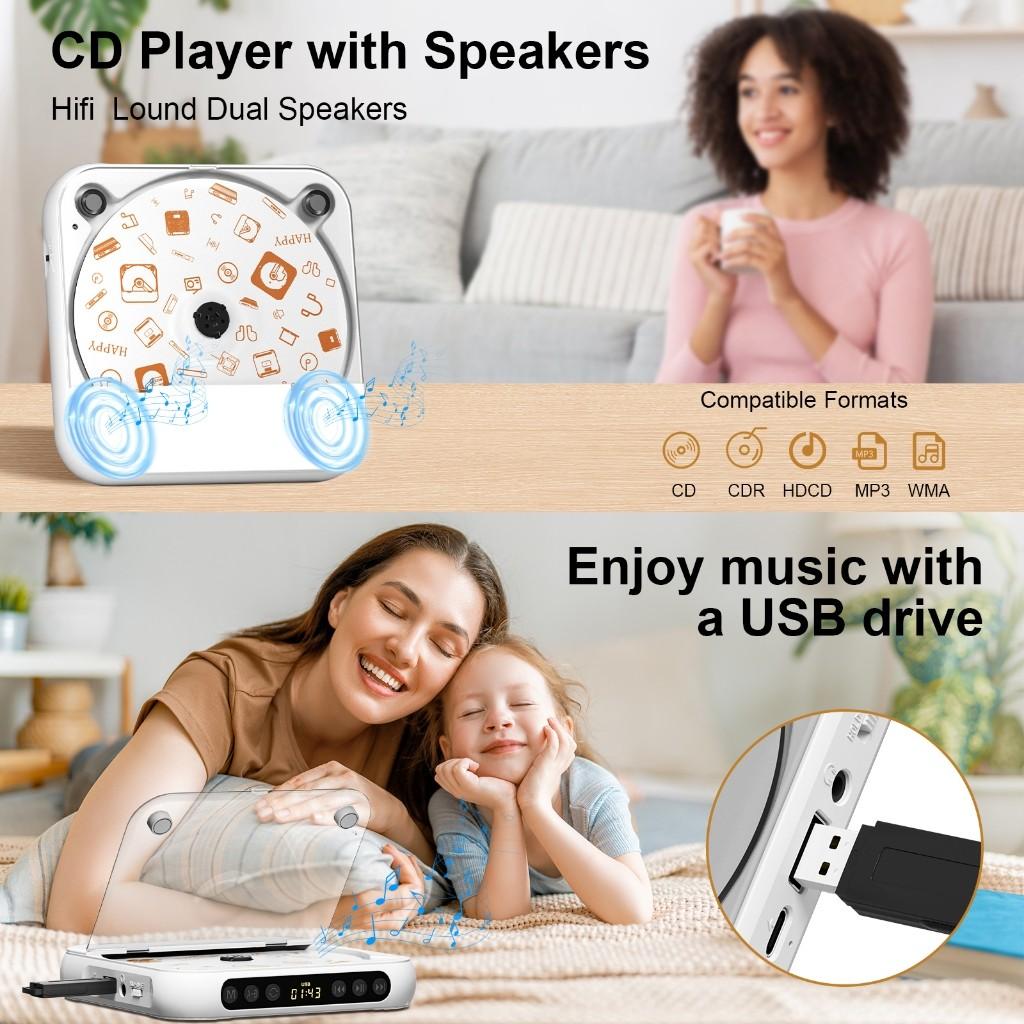 Портативный Bluetooth CD-плеер Перезаряжаемый Домашний/Автомобильный Walkman HiFi Громкие Двойные Динамики Музыкальный Плеер