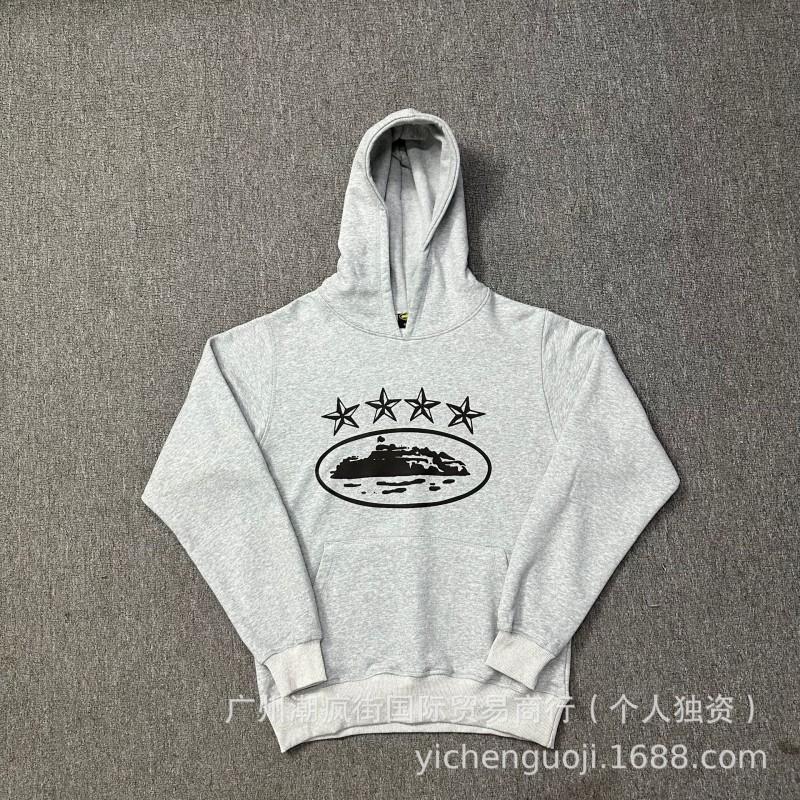 Corteiz Classic Series Ship Print Lightweight Fleece Hoodie Casual Jogger Pants Set Men Women