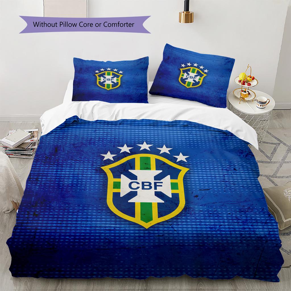 Brazil national football team Pattern Bedding Quilt Set Home Decoration Gift (1 * duvet cover + 2 * pillowcase without core)