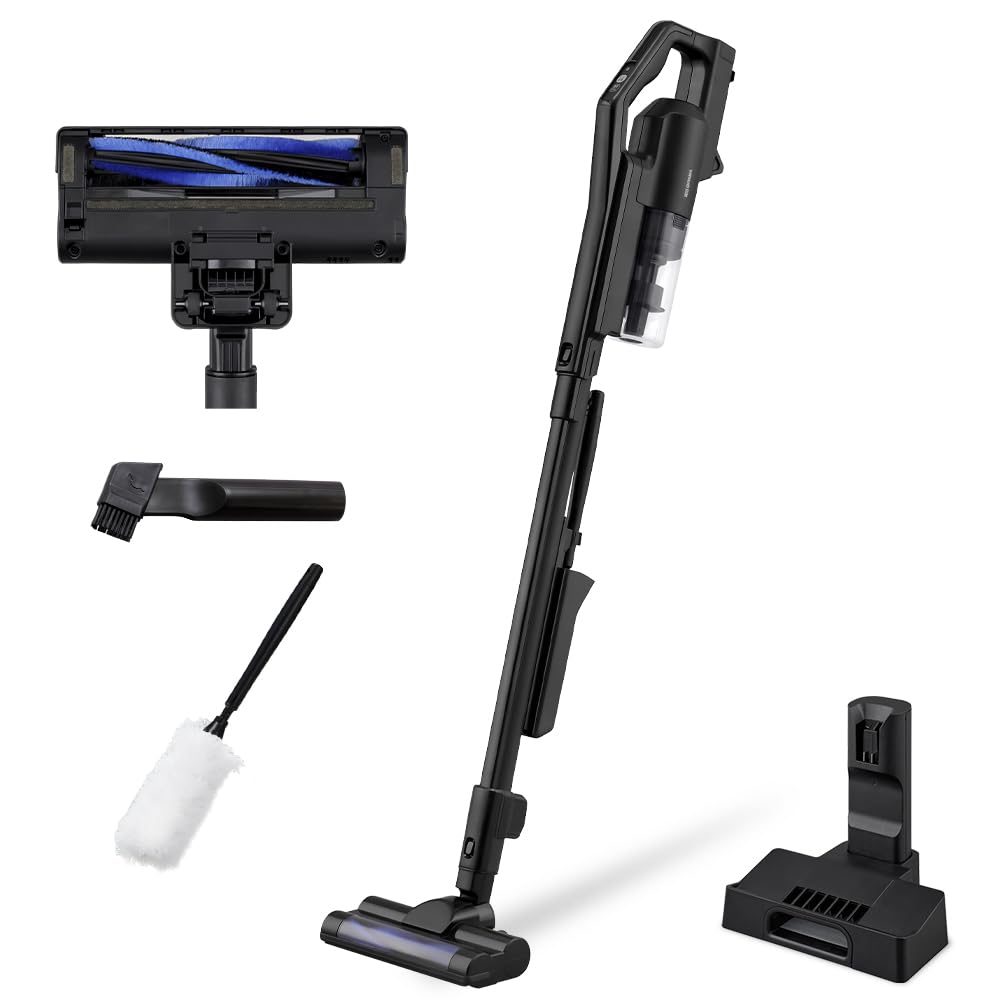 Iris Ohyama Cordless Rechargeable Cyclone Stick Vacuum Cleaner with Electrostatic Mop, Lightweight, Popular, SCD-R2P-B Black