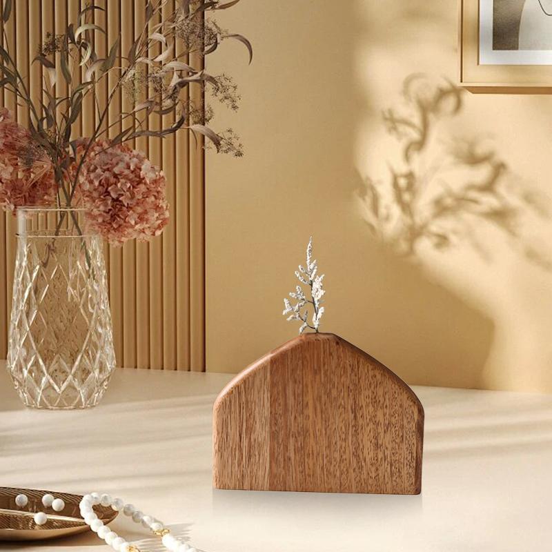 1PC Wooden Ornament Table Craft Ornament Home Irregular Wooden Vases Durable Fried Flower Vase Vintage Mango Wood Rustic