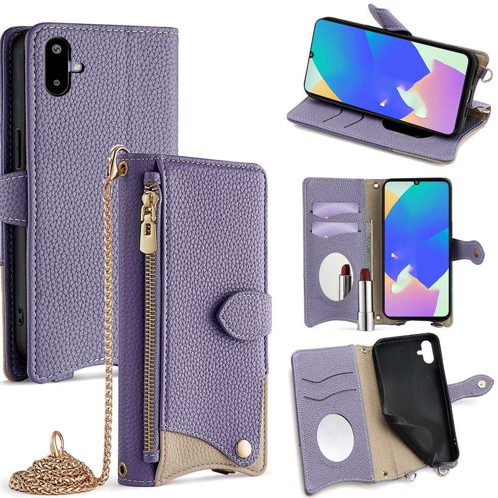 For Samsung Galaxy F06 5G Leather Case Wallet Stand Cover Irregular Tail Style with Chain Strap
