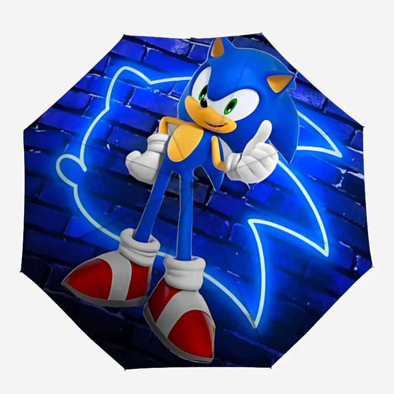 1pc Sonic the Hedgehog Automatic Opening Folding Umbrella - Portable 3-Fold Design, 8-Rib Outdoor Umbrella, Festival Gift for Fans, Travelers, Da