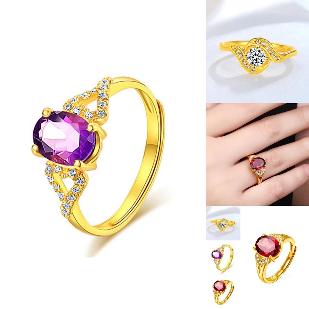 Красивое регулируемое женское кольцо с фиолетовым аметистом и сверкающими бриллиантовыми акцентами