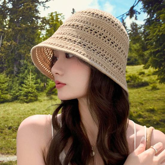 Женская шляпа рыбака с ажурным дизайном, солнцезащитная шляпа с широкими полями, однотонная, V-образная защитная летняя пляжная шляпа