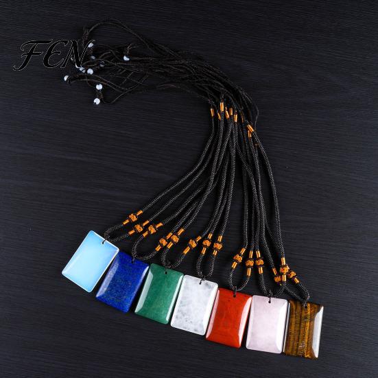 Natural Stone Necklace Crystal Pendant Necklace, Healing Energy with Adjustable Fake Gemstone Jewelry Braided Rope, Polished for Men Women