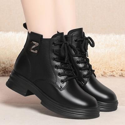 Модные женские зимние теплые плюшевые сапоги в британском стиле из натуральной шерсти, кожаные, на толстом каблуке, на платформе, повседневные ретро-ботфорты