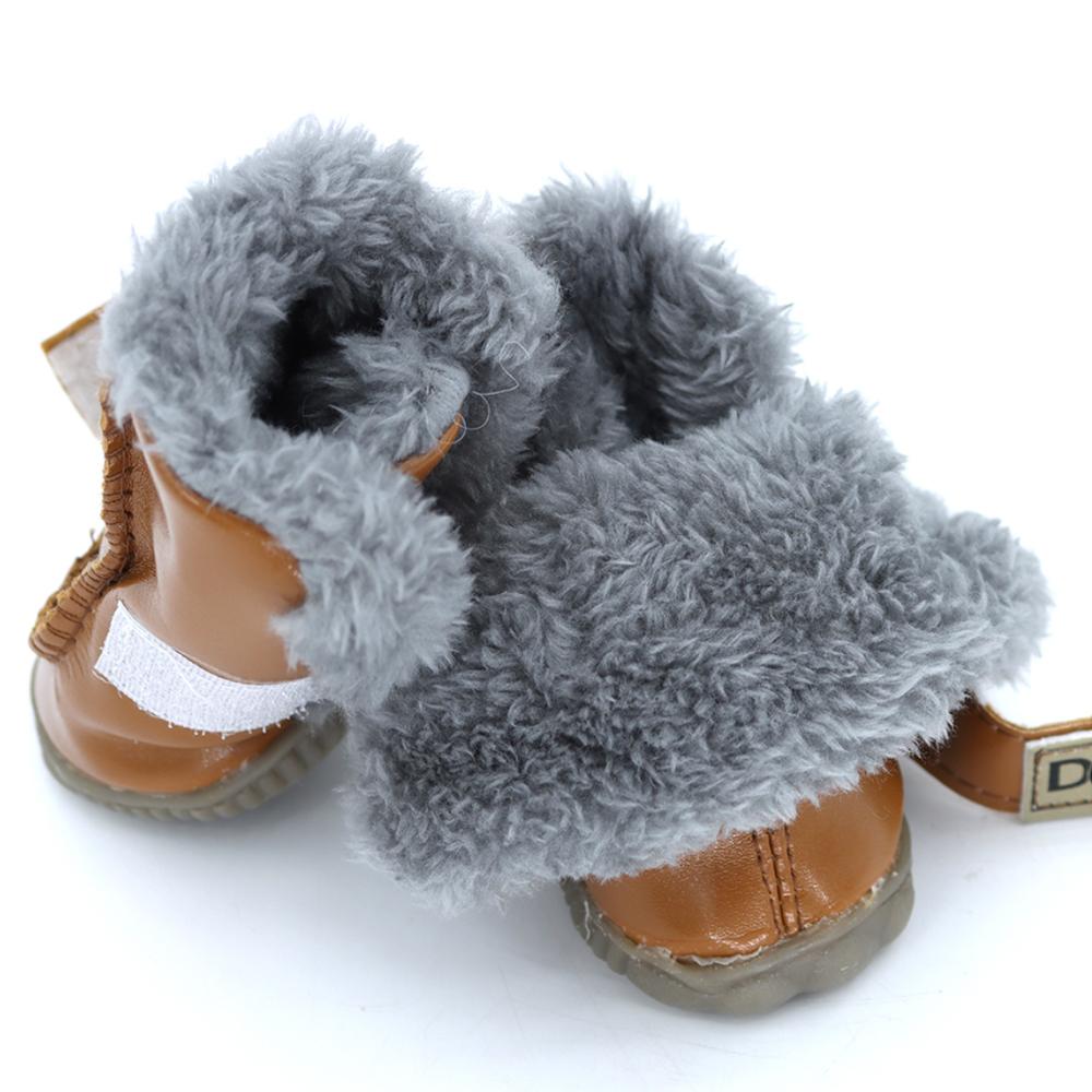 Зимняя обувь для маленьких собак Теплые ботинки для питомцев на меху для маленьких собак Водонепроницаемая обувь для щенков для чихуахуа бульдога Снежные кожаные ботинки