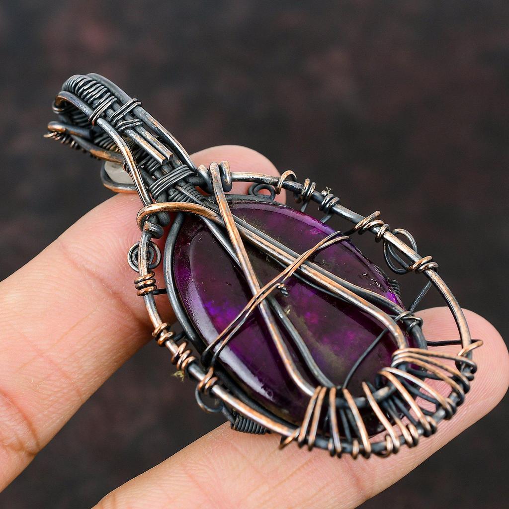 Медный кулон с розовым огненным лабрадоритом, медная проволока, обернутая драгоценным камнем, медные ювелирные изделия, дизайнерский кулон с лунным камнем для женщин