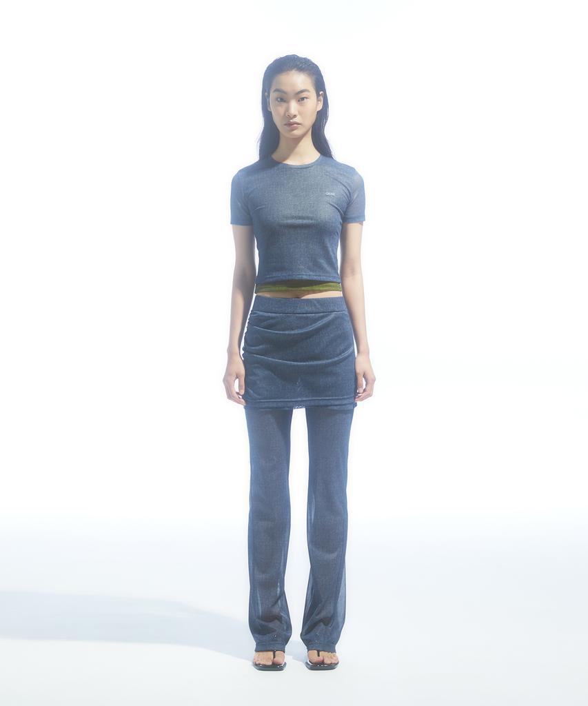 DRAE Overlay-Mesh Denim T-Shirt_Indigo
