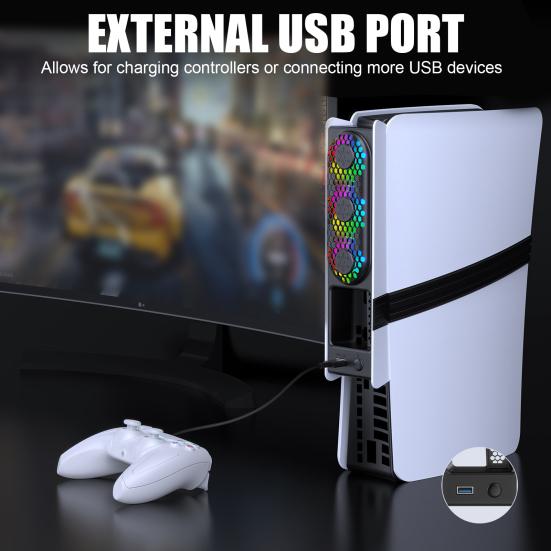 Game Console Cooling Low Noise Adjustable Fan with RGB Lighting USB External Fan Cooler