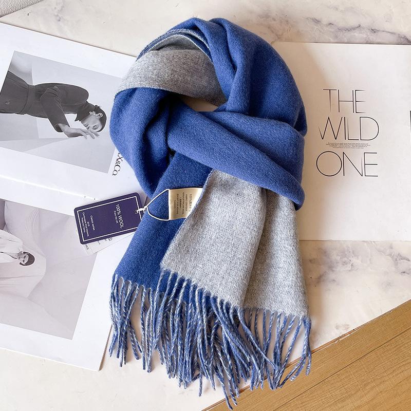 Шарфы из 100% чистой шерсти для мужской осени и зимы, серый двусторонний, высококачественный подарок для парня, мужская кашемировая шаль