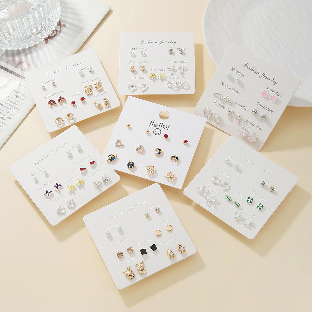 New European and American trendy fashionable fairy earrings, one-week studs delicate and compact combination earrings for women