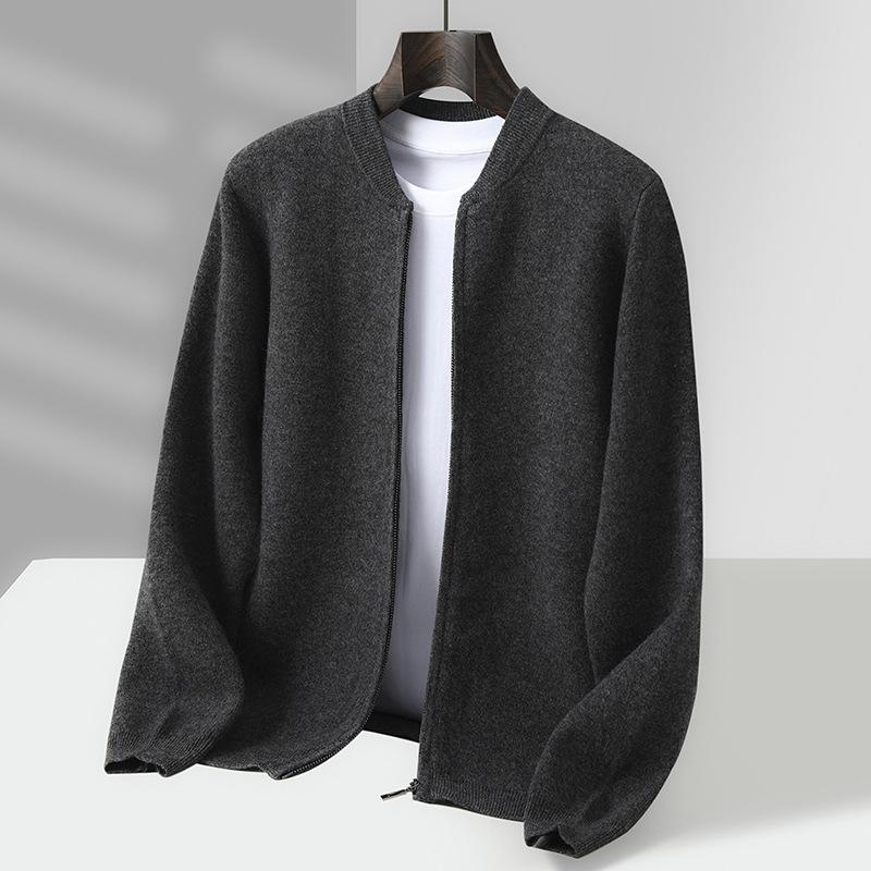 Мужской кардиган с воротником-стойкой из 100% шерсти - Толстый зимний жакет из кашемировой вязки