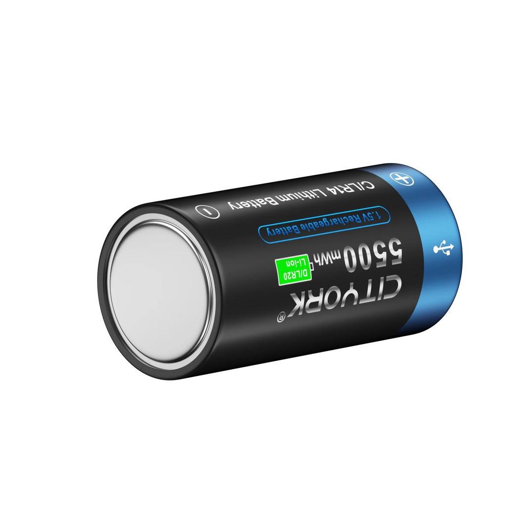 Cityork C LR14 Rechargeable Battery 1.5V 5500mWh Li-ion Batteries Type-c USB Charging for Gas stove,Flashlight,water Heater