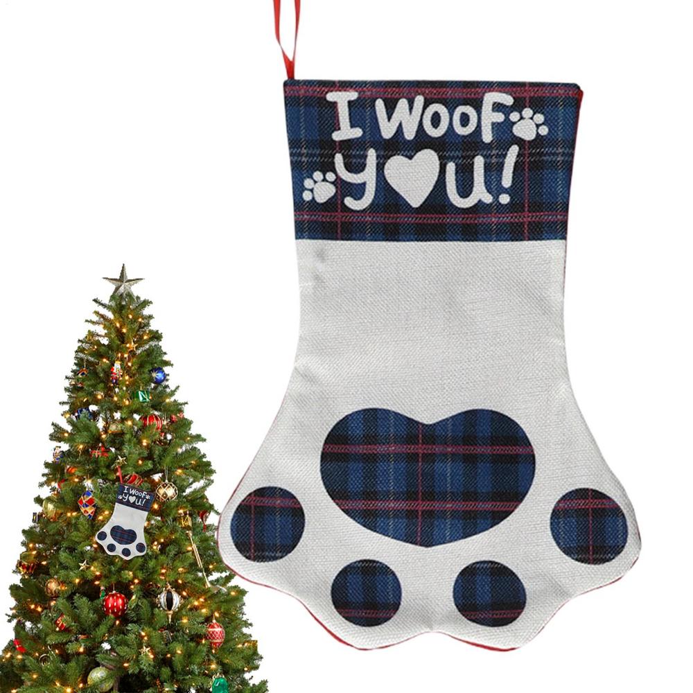Paw Christmas Stockings Paw Print Stuffers Wrapping Sock Hangable Fireplace Ornament For Kids Girls Boys Toddler Mantle