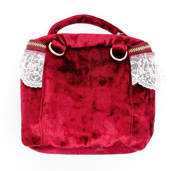 Ado Mizumori Lace and Velour 2-way Vanity Bag Wine Red