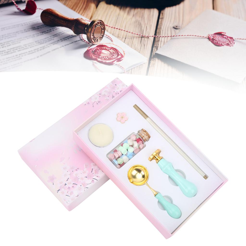 Набор для запечатывания воском Винтажная подарочная коробка с синей ручкой, цветочная брошь в виде цветка вишни, отсоединяется