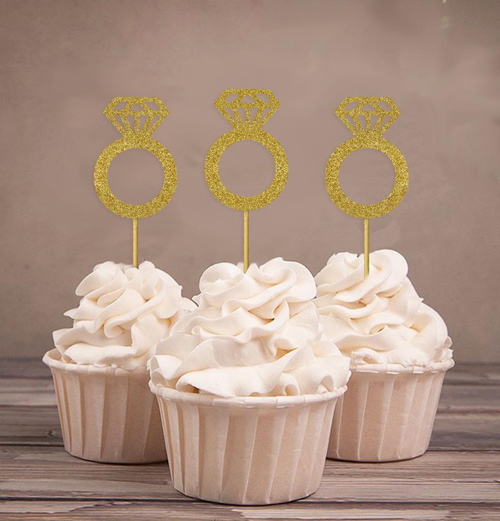 Darling Souvenir| Wedding Engagement Ring Cupcake Toppers| Party Dessert Decorations - Pack Of