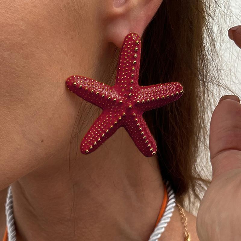Boho Colorful Metal Big Starfish Pendant Necklace Earrings For Women Summer Y2K Jewelry Gift
