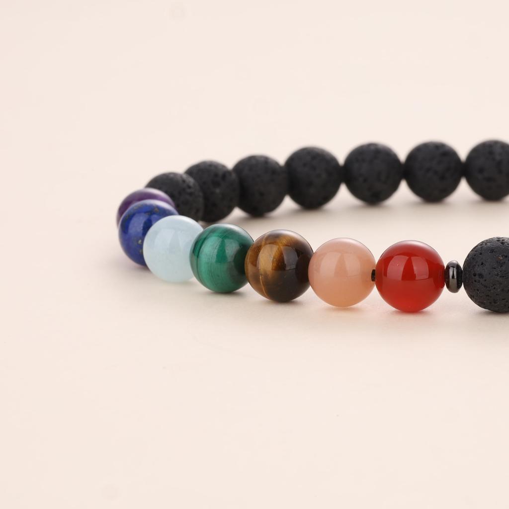 Koai Lava Stone Chakra Bracelet for Strengthens and Adjustable Length Seven-Color Men, Bonds, Healing, Protection,