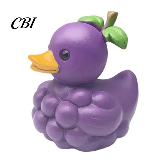 Unique Gifts for Friends Adorable Fruit Duck Figurine, Resin Apple Strawberry Peach Banana Sculpture, Mini Children Room Ornaments Desk Decor
