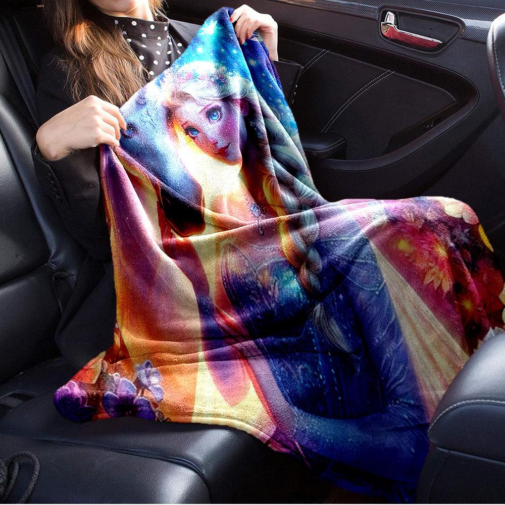1pc flannel fantasy unicorn and princess pattern small bed blanket, suitable